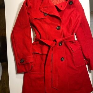 Women's Red Belted Dress Wool Blend Trench Coat w/ belt Banana Republic Small